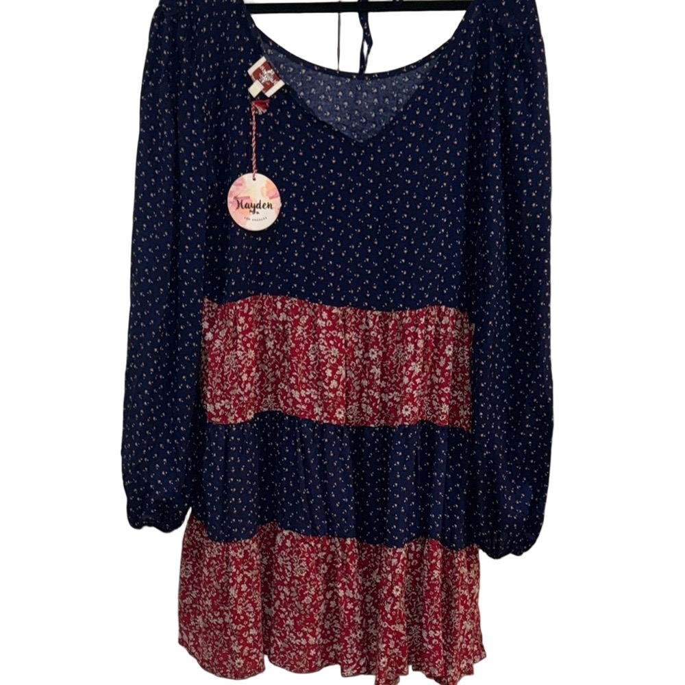Hayden Los Angeles  boho swing  floral  Navy and Red  Dress